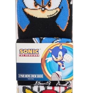 Sonic The Hedgehog 3 Pair Men's Crew Socks - Blue and Black